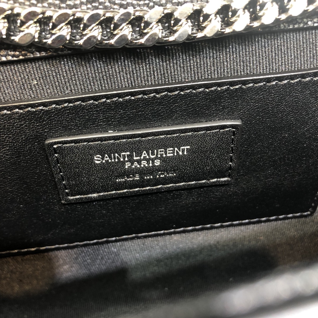 Saint Laurent Kate Medium Grain Calfskin Shoulder Bag Handbag Black 364021 Silver